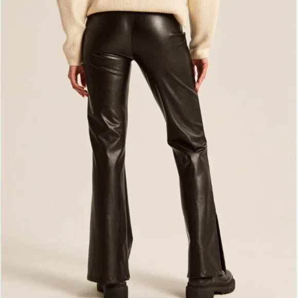 Abercrombie & Fitch Split-Hem Vegan Leather Slim Flare Pant Black - Picture 3 of 5